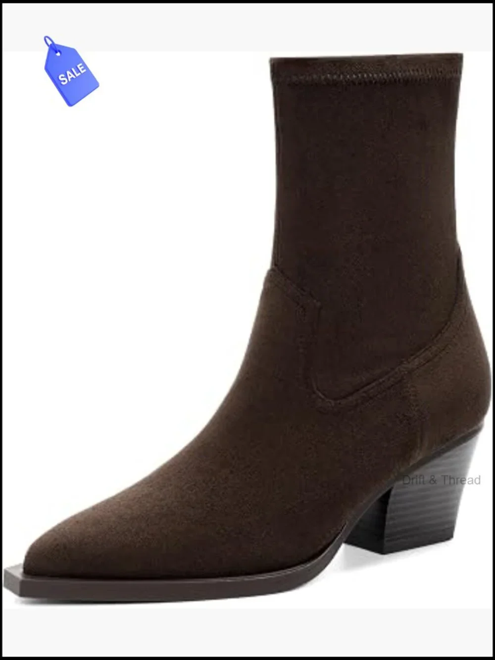 Women's Chunky Heel Ankle Boots Pointed Toe Side Zipper Faux Suede